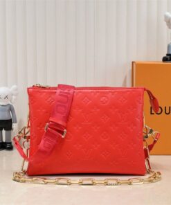 Louis Vuitton Coussin PM Bag In Neon Red With Jacquard Strap
