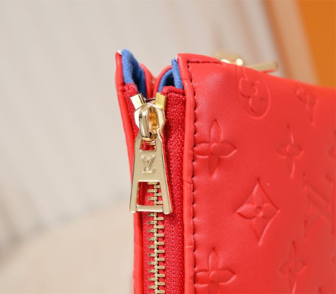 Louis Vuitton Coussin PM Bag In Neon Red With Jacquard Strap - Image 9