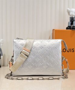 Louis Vuitton Coussin PM Bag In Silver With Jacquard Strap