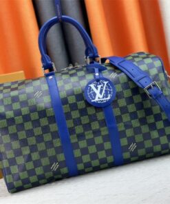 Louis Vuitton Damier Heritage Canvas Keepall Bandouliere 45 In Blue Green