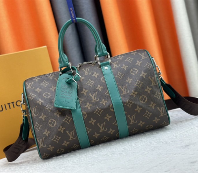 Louis Vuitton Monogram Macassar Canvas Keepall Bandouliere 35 In Borneo Green