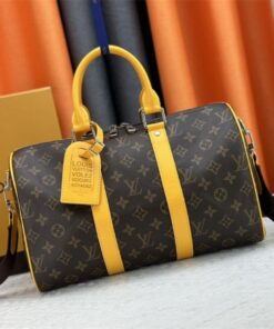 Louis Vuitton Monogram Macassar Canvas Keepall Bandouliere 35 In Safran Yellow