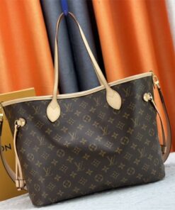 Louis Vuitton Neverfull MM Bandouliere Monogram Canvas Beige Textile Tote