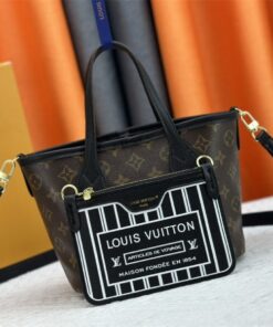 Louis Vuitton Neverfull Bandouliere Inside Out BB Tote In Monogram Canvas And Black Leather