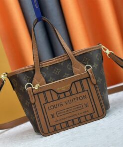 Louis Vuitton Neverfull Bandouliere Inside Out BB Tote In Monogram Canvas And Brown Leather