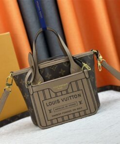 Louis Vuitton Neverfull Bandouliere Inside Out BB Tote In Monogram Canvas And Khaki Green Leather