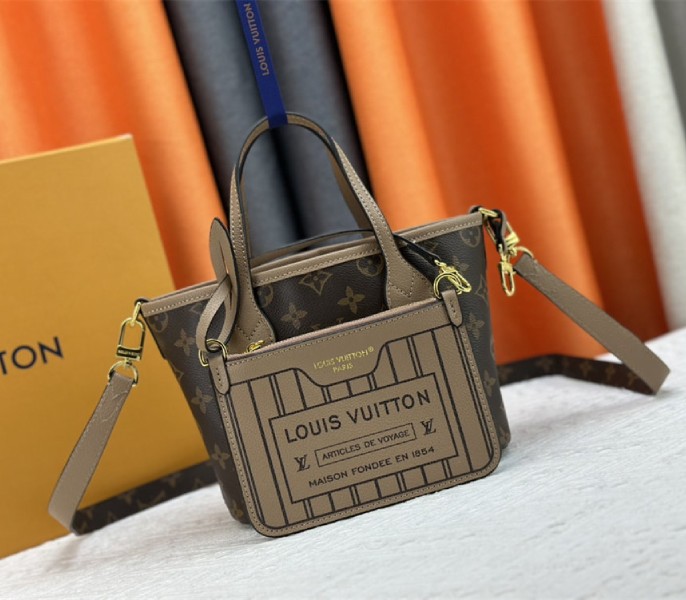Louis Vuitton Neverfull Bandouliere Inside Out BB Tote In Monogram Canvas And Khaki Green Leather