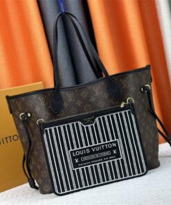 Louis Vuitton Neverfull Bandouliere Inside Out MM Tote In Monogram Canvas And Black Leather