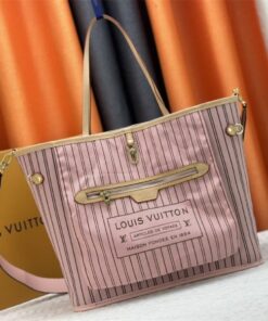 Louis Vuitton Neverfull Bandouliere Inside Out MM Tote In Monogram Canvas And Peony Pink Textile