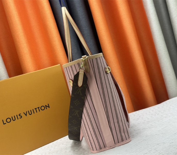 Louis Vuitton Neverfull Bandouliere Inside Out MM Tote In Monogram Canvas And Peony Pink Textile - Image 4