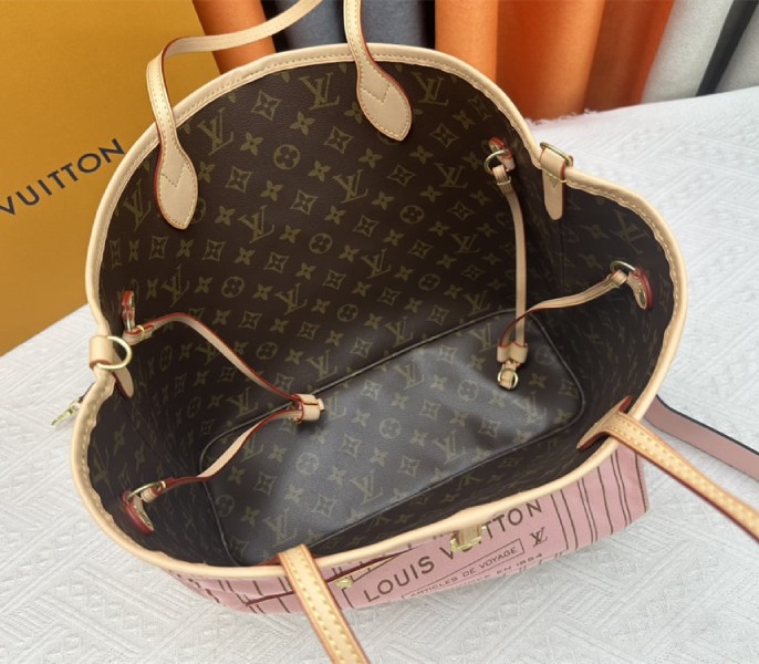 Louis Vuitton Neverfull Bandouliere Inside Out MM Tote In Monogram Canvas And Peony Pink Textile - Image 7