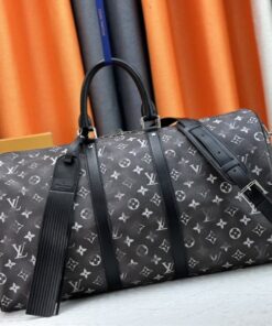 Louis Vuitton Brushed Monogram Leather Keepall Bandouliere 50 In Black