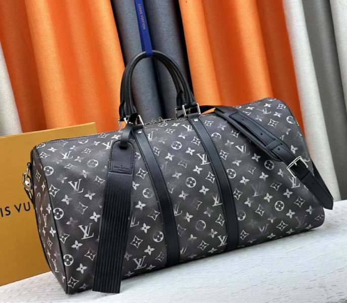 Louis Vuitton Brushed Monogram Leather Keepall Bandouliere 50 In Black - Image 2