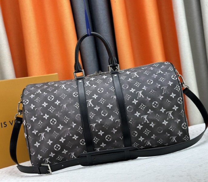 Louis Vuitton Brushed Monogram Leather Keepall Bandouliere 50 In Black - Image 3