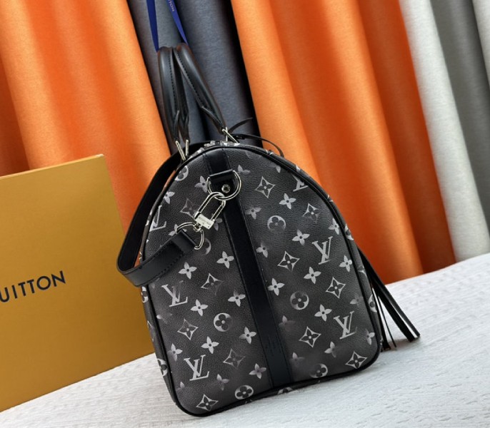 Louis Vuitton Brushed Monogram Leather Keepall Bandouliere 50 In Black - Image 4