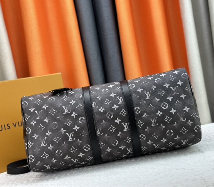 Louis Vuitton Brushed Monogram Leather Keepall Bandouliere 50 In Black - Image 5