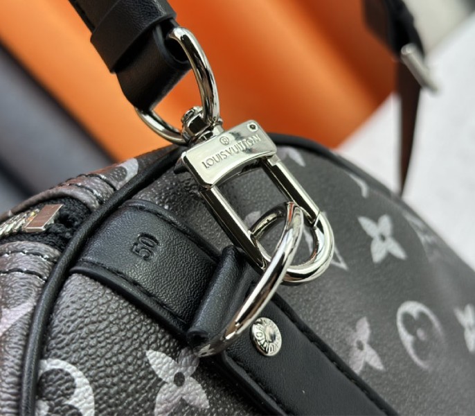 Louis Vuitton Brushed Monogram Leather Keepall Bandouliere 50 In Black - Image 9