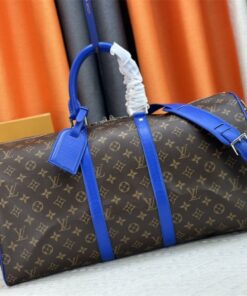 Louis Vuitton Monogram Macassar Canvas Keepall Bandouliere 50 In Indigo Blue