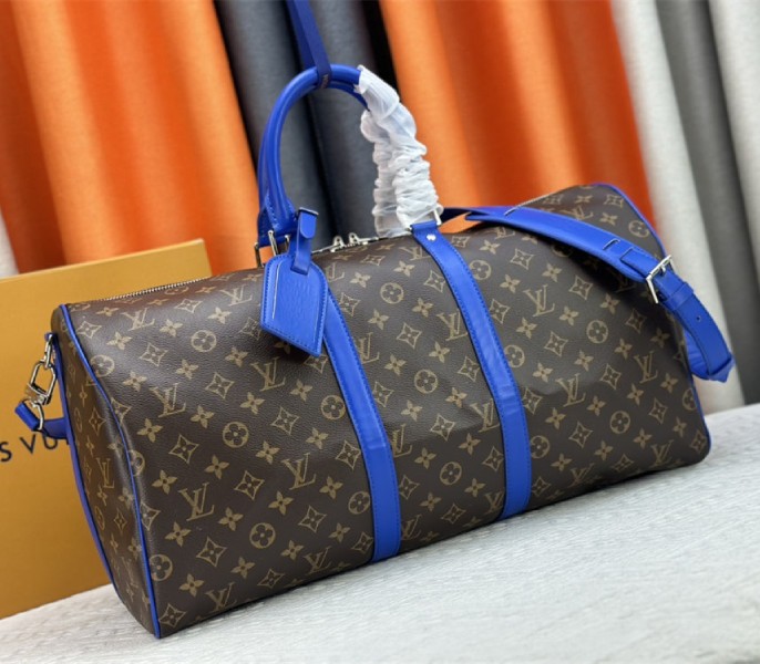 Louis Vuitton Monogram Macassar Canvas Keepall Bandouliere 50 In Indigo Blue - Image 2