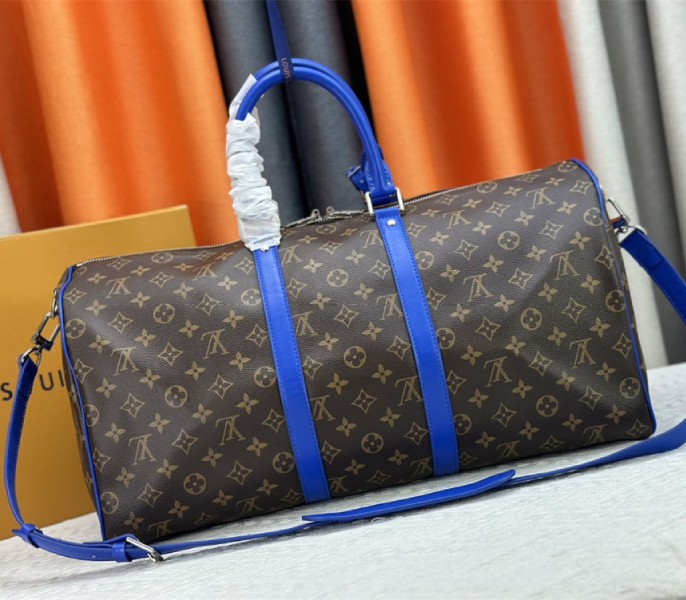 Louis Vuitton Monogram Macassar Canvas Keepall Bandouliere 50 In Indigo Blue - Image 3