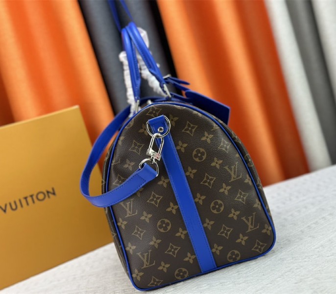 Louis Vuitton Monogram Macassar Canvas Keepall Bandouliere 50 In Indigo Blue - Image 4