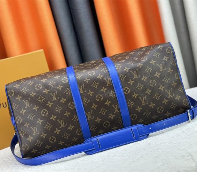 Louis Vuitton Monogram Macassar Canvas Keepall Bandouliere 50 In Indigo Blue - Image 5