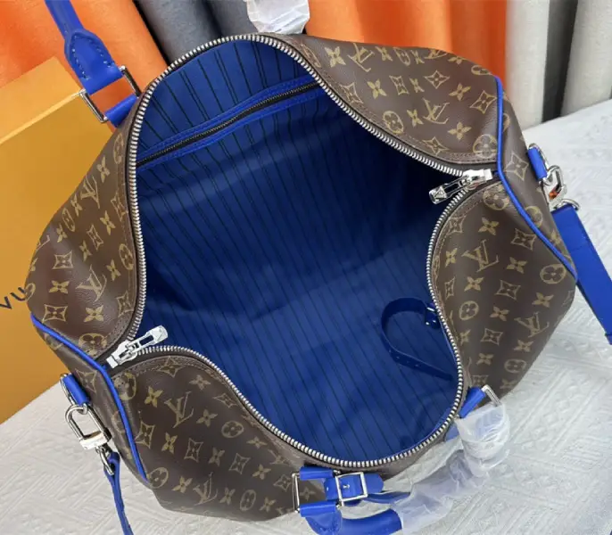 Louis Vuitton Monogram Macassar Canvas Keepall Bandouliere 50 In Indigo Blue - Image 6