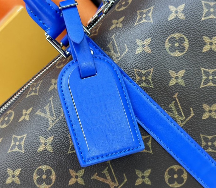 Louis Vuitton Monogram Macassar Canvas Keepall Bandouliere 50 In Indigo Blue - Image 8