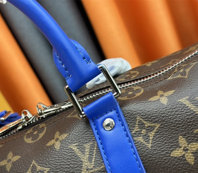 Louis Vuitton Monogram Macassar Canvas Keepall Bandouliere 50 In Indigo Blue - Image 9