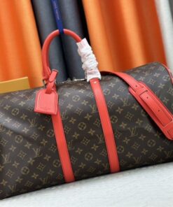 Louis Vuitton Monogram Macassar Canvas Keepall Bandouliere 50 In Red
