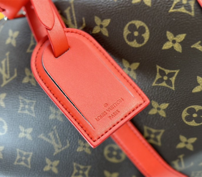 Louis Vuitton Monogram Macassar Canvas Keepall Bandouliere 50 In Red - Image 8