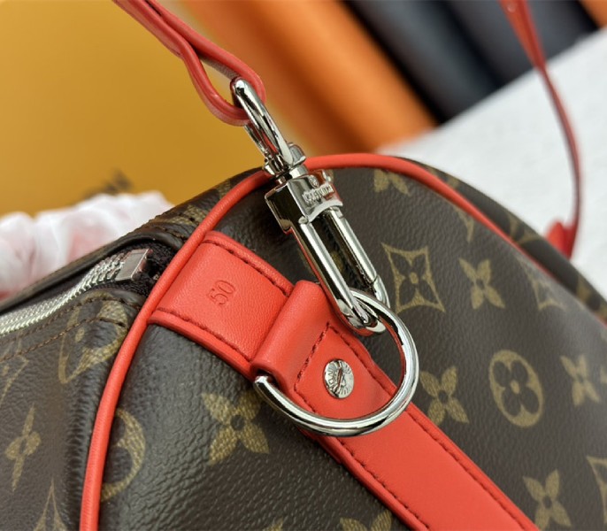 Louis Vuitton Monogram Macassar Canvas Keepall Bandouliere 50 In Red - Image 9