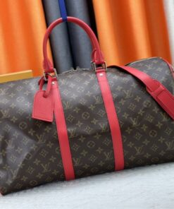 Louis Vuitton Monogram Macassar Canvas Keepall Bandouliere 50 In Sari Red