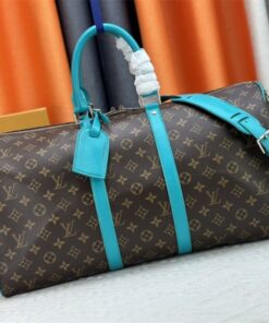 Louis Vuitton Monogram Macassar Canvas Keepall Bandouliere 50 In Turquoise Blue