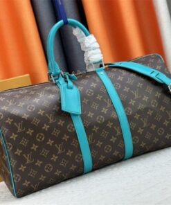Alternative view of Louis Vuitton Monogram Macassar Canvas Keepall Bandouliere 50 In Turquoise Blue