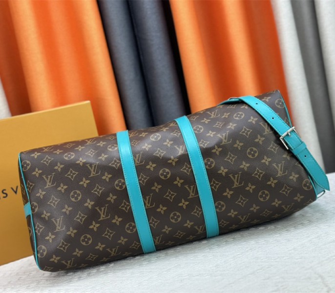 Louis Vuitton Monogram Macassar Canvas Keepall Bandouliere 50 In Turquoise Blue - Image 5