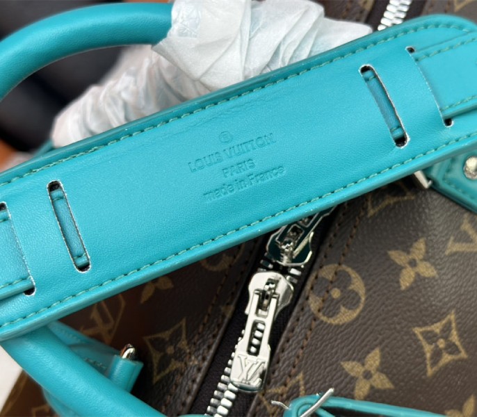 Louis Vuitton Monogram Macassar Canvas Keepall Bandouliere 50 In Turquoise Blue - Image 9