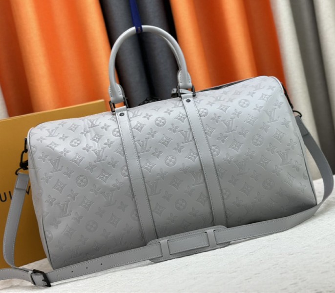 Louis Vuitton Monogram Shadow Keepall Bandouliere 50 Anthracite Gray Leather - Image 3