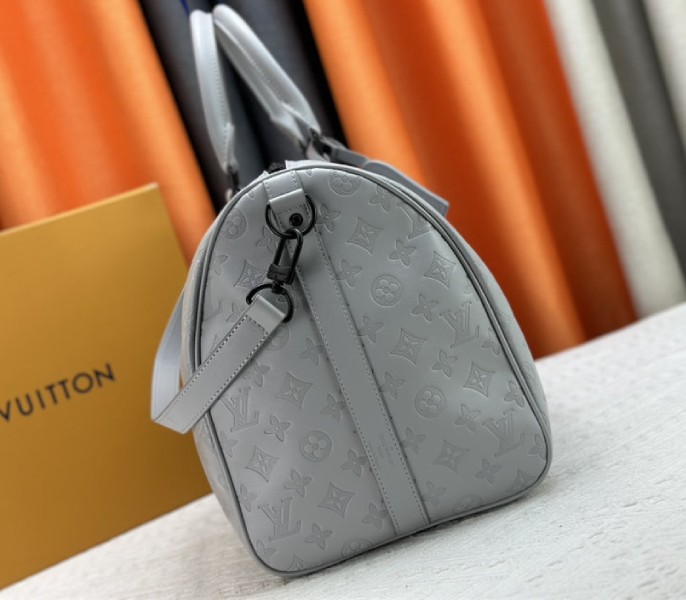 Louis Vuitton Monogram Shadow Keepall Bandouliere 50 Anthracite Gray Leather - Image 4
