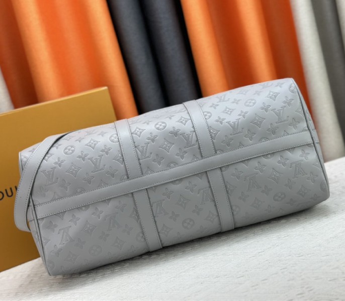 Louis Vuitton Monogram Shadow Keepall Bandouliere 50 Anthracite Gray Leather - Image 5