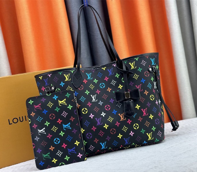 Louis Vuitton X TM Multicolored Neverfull MM In Black
