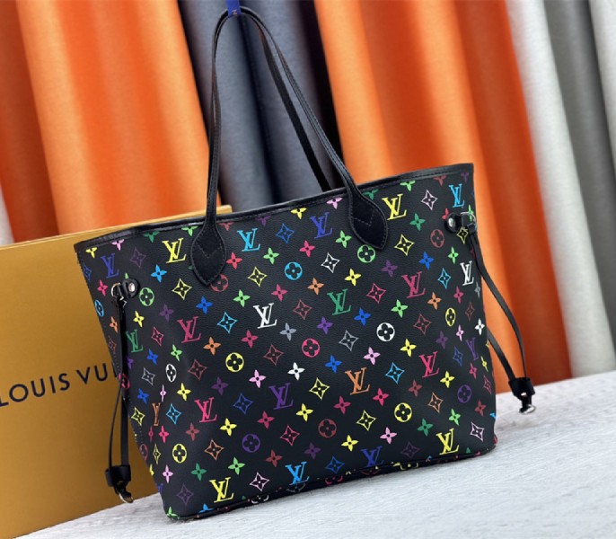 Louis Vuitton X TM Multicolored Neverfull MM In Black - Image 5