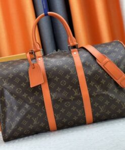 Louis Vuitton Monogram Macassar Canvas Keepall Bandouliere 50 In Tangerine Orange