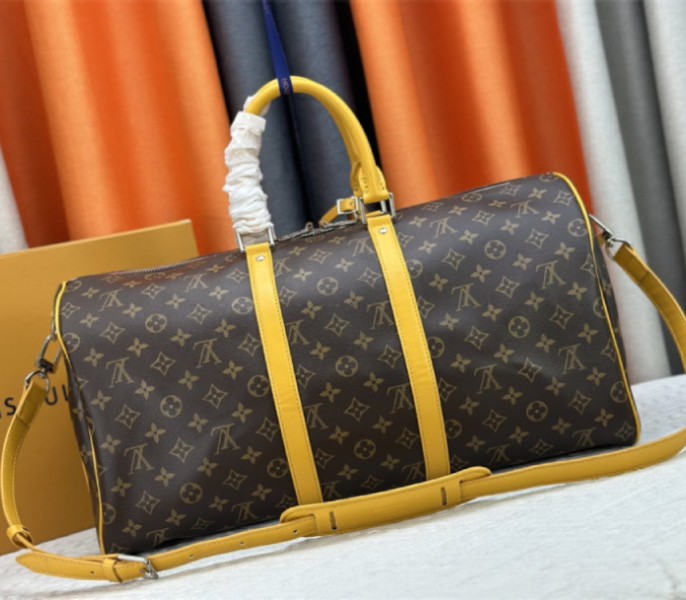Louis Vuitton Monogram Macassar Canvas Keepall Bandouliere 50 In Safran Yellow - Image 4