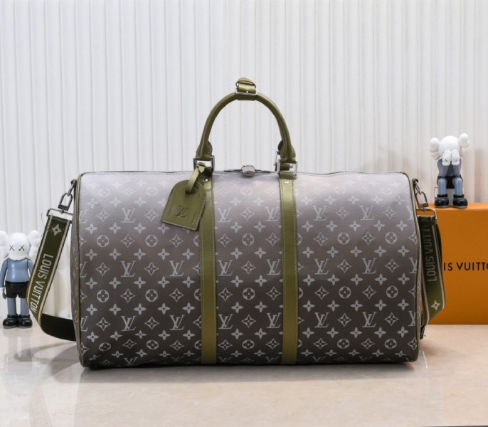 Monogram Gradient Canvas Keepall Bandouliere 55 In Khaki Green