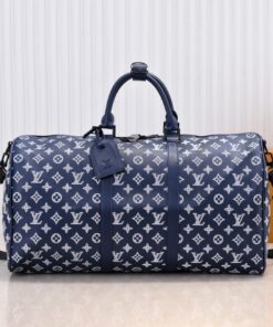 Monogram Shadow Keepall Bandouliere 50 In Navy Blue