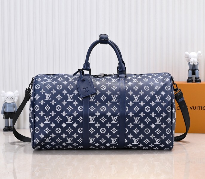 Monogram Shadow Keepall Bandouliere 50 In Navy Blue