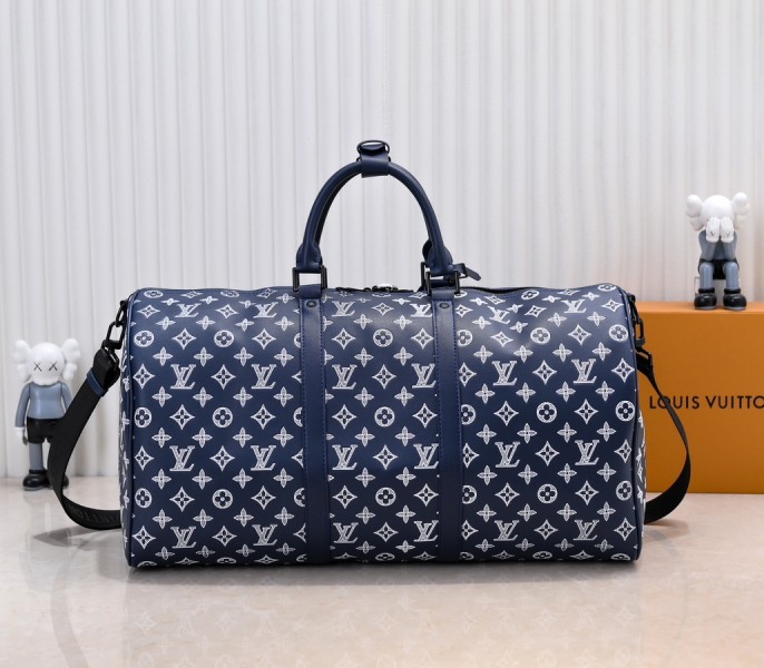 Monogram Shadow Keepall Bandouliere 50 In Navy Blue - Image 3