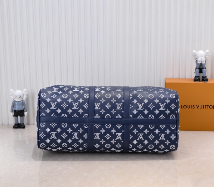 Monogram Shadow Keepall Bandouliere 50 In Navy Blue - Image 4