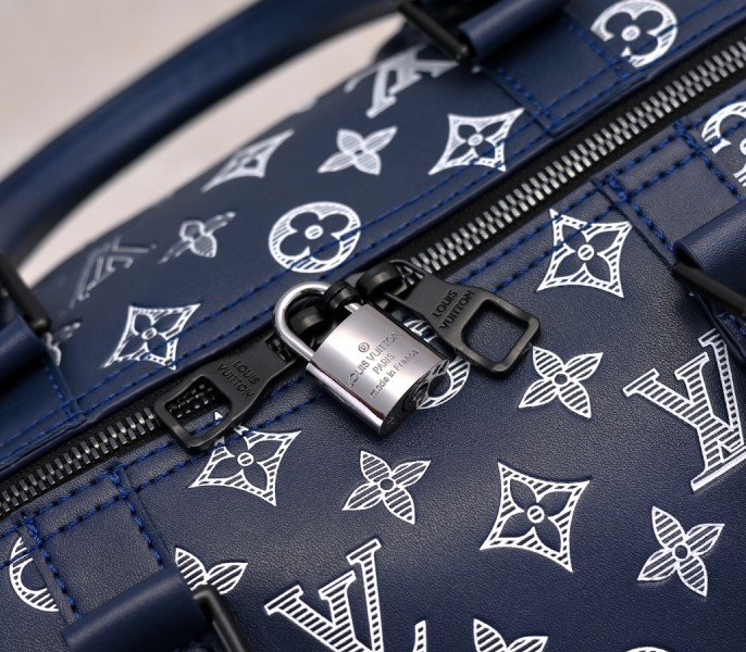 Monogram Shadow Keepall Bandouliere 50 In Navy Blue - Image 7